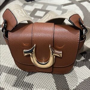 True Religion Brown Crossbody Bag with Gold Accent